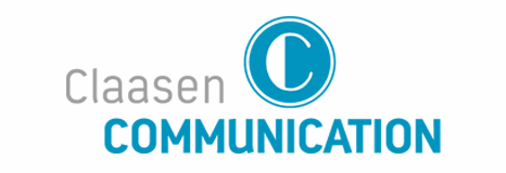 Claasen Communication logo with a blue circular C emblem and the name in gray and teal lettering.