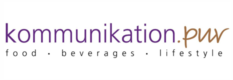 Brand logo for kommunikation.pwr in purple, with the tagline 'food • beverages • lifestyle'