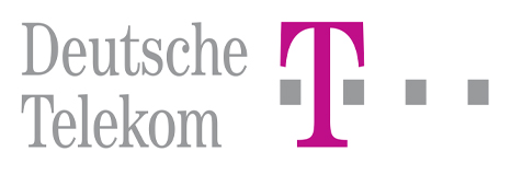 Deutsche Telekom logo: gray 'Deutsche Telekom' text on the left, magenta T symbol with three gray dots on the right.